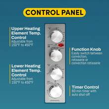 Elite Gourmet ETO-4510M Puerta francesa de 47.5 cuartos de galón, horno de convección de 18 rebans, 4 perillas de control, tostado para hornear asado para mantener el calor, incluye 2 estantes para - Acero inoxidable y negro - Ver 7