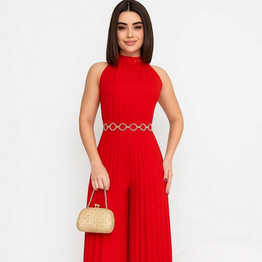 Pleated Jumpsuit For Weddings And Special Events - 紅色 - 查看 1