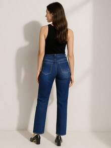 Jeans Rectos Rasgados con Tiro Alto Tandera - Azul - Ver 3