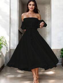 Women Midi Dresses - Black - View 2