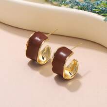 1 Pair Fashionable Colorful Painting Series Spiral Textured Metal Design Earrings, Women's Holiday Gift