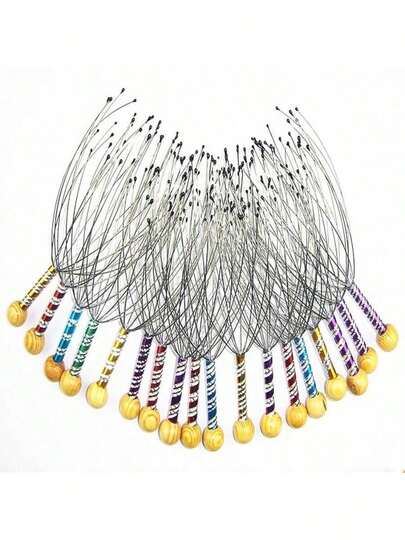 1/3/5/10/20件随机颜色雕刻不锈钢八爪头部按摩器，大脑放松爪提取器