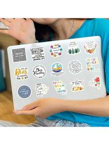 100pcs/Pack Spanish Bible Verses & Inspirational Quotes Vintage Romantic Aesthetic Stickers, Cute & Fun Graffiti Vinyl Stickers For Party Decoration, Gifts, Luggage, Skateboard, Cups, Helmets, Stationery