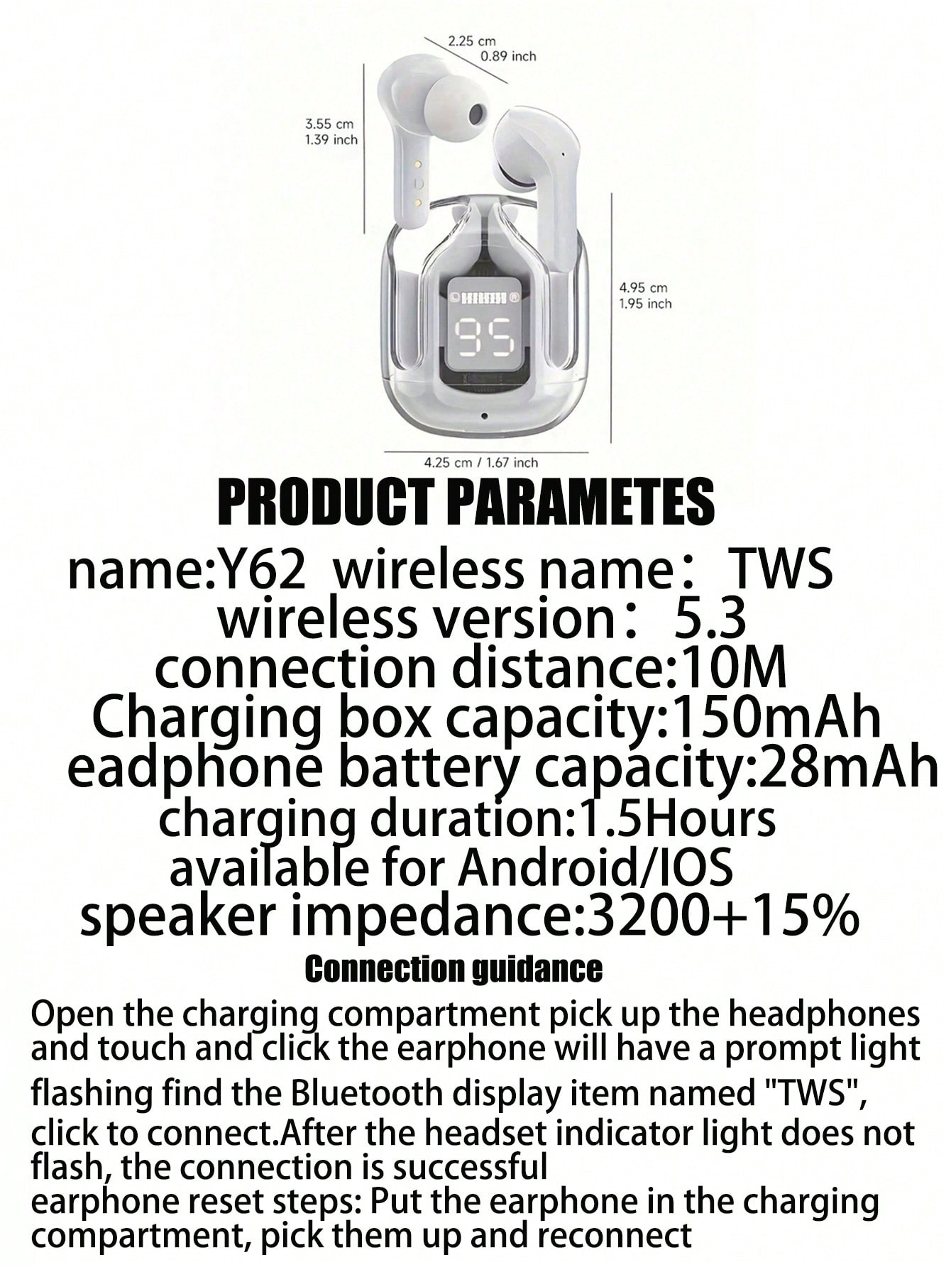 سماعة أذن لاسلكية بلوتوث شفافة واحدة – شاشة وتحكم...