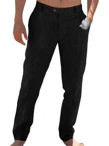 Mens Casual Pants Elastic Waist Cotton Linen Pants Pleated Loose Fit Lightweight Beach Yoga Trousers-20256688 - 藍色 - 查看 2