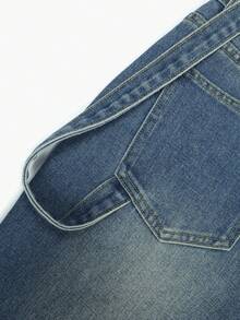 Women's Y2k Retro Street Loose Belt Straight Jeans Distressed Washed Casual Jeans