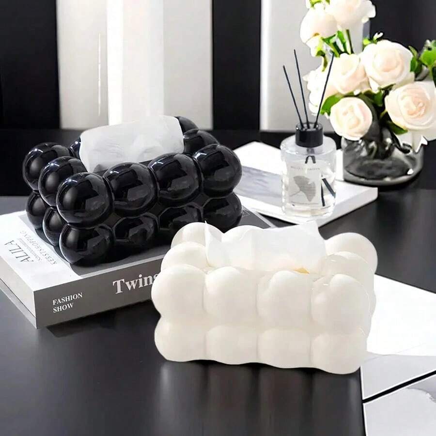 Soporte para caja de pañuelos, soporte de escritorio para caja de pañuelos, cubierta de caja de pañuelos, caja de pañuelos de caramelo, caja de pañuelos decorativa, caja de pañuelos creativa (adecuada para el hogar, la cocina, el dormitorio, la sala de estar, el comedor), caja de almacenamiento doméstico de plástico, decoración del hogar, artículos del hogar - Multicolor - Ver 1