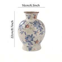 1 pieza Jarrón de cerámica vintage azul y blanco pintado a mano - Decorado con un patrón floral de cabaña rural, adecuado para arreglos florales, perfecto como acento para la decoración del hogar en estilo bohemio. Ideal para exhibiciones florales en la sala de estar, mesa de comedor, estudio, oficina, alféizar de la ventana, bodas y talla grande. - multicolor - Ver 13