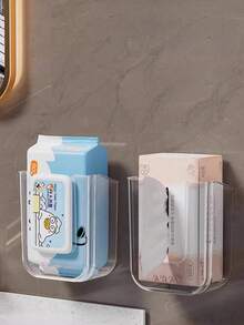 1pc Wall-Mounted Tissue Box, Wet Wipes Storage Box, Acrylic Tissue Box Holder With Adhesive Stickers Suitable For Living Room, Kitchen, Bathroom And Toilet