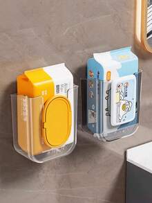 1pc Wall-Mounted Tissue Box, Wet Wipes Storage Box, Acrylic Tissue Box Holder With Adhesive Stickers Suitable For Living Room, Kitchen, Bathroom And Toilet