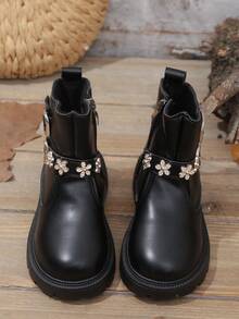 1 par de botas deportivas casuales de estilo europeo con cremallera lateral de piel sintética para niñas, adecuadas para todas las estaciones