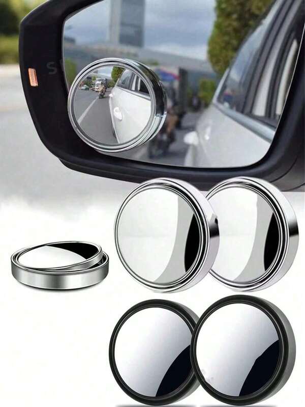 2 Stücke/1 Stück - 360 Grad verstellbarer Toter-Winkel-Spiegel Auto Zusatz-Rückspiegel Konvexer Spiegel mit rundem Rahmen Weitwinkel-Spiegel für Rückwärtsfahren