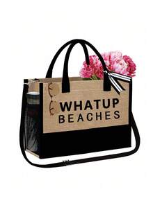 一套女士沙滩手提包，帆布沙滩包，适合婚礼、生日、节日等场合，是送给女性、妈妈、老师、朋友、伴娘、学生、返校季的绝佳礼物，大容量，旅行手提包，适合度假、周末出行，个性化生日礼物，附赠围巾 - 彩色 - 查看 14