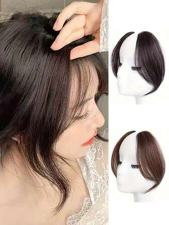 2片装夹式刘海，多功能空气刘海侧分假发，自然丝滑轻盈刘海夹，隐形无痕BB夹，蓬松发际线发饰，爪夹，发爪，发夹，发卡