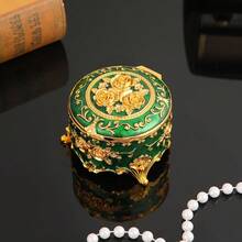 1 pieza Caja de joyería con rosa exquisita, caja de joyería vintage de esmalte para el hogar, caja de almacenamiento de joyas de escritorio creativa, caja de almacenamiento de joyas lujosa y exquisita como regalo - Verde - Ver 12