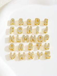 1pc Titanium Steel Cubic Zirconia Letter Necklace, Fashionable & Elegant Letter Clavicle Chain Jewelry, Suitable For Daily Wear - Gold - View 4