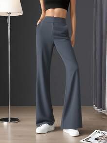 Women's Fitness Yoga Seamless High Elastic Quick-Drying Push-Pull Sports Leggings, Solid High Waist Running Exercise Jogging Pants, Women's Sports Pants - 灰色 - 查看 4