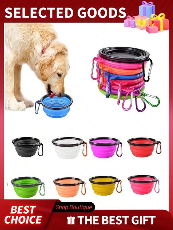 1pc350ml Collapsible Dog Pet Folding Silicone Bowl Outdoor Travel Portable Puppy Food Container Feeder Dish Bowl Water Bottle Camping