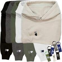 Custom Embroidered Initial Heart Hoodie Initial On Sleeve Hoodie Matching-20256688 - 黑色 - 查看 6