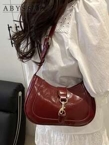 Novachic,1pc Retro Minimalist Hook Decor Adjustable Shoulder Strap Crescent Shape Bag, Suitable For Date, Outing, Party - Màu Đỏ Sâu - Xem 9
