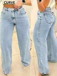 Jeans in Gerade Passform mit Knopftasche und Reißverschlussdetail, volle Länge, nicht dehnbares Material, Große Größen