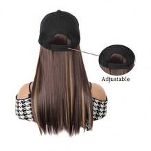 18英寸长直发合成假发棒球帽接发帽假发黑棕色可调节女士假发 - 彩色 - 查看 8