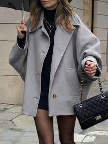 Manteau ample élégant pour femmes, col à revers, boutons devant, poches, couleur unie. Minimaliste et , pour l'automne/l'hiver
