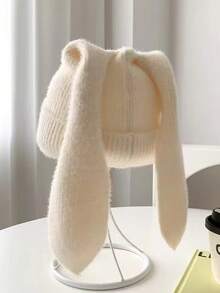 1 pezzo Cappello a cuffia lavorato a maglia con orecchie da coniglio carino, soffice, per donne e uomini, berretto a calotta in stile coniglietto all'uncinetto, regalo invernale per il freddo, adatto per neve, sci, corsa e viaggi