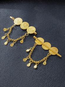 1 Pair Arabic Wedding Jewelry Hair Accessories Hairclips, Bridal Gift, Gold Plated Coin Hair Clips For Women - Gold - View 1