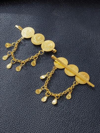 1 par arabiska bröllopssmycken håraccessoarer hårspännen, brudgåva, guldpläterade mynthårspännen för kvinnor