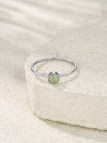 A Simple And Elegant Blue Moonstone Ring Stainless Steel Delicate Women's Hand Jewelry Suitable For Party Wear - Silver - View 2