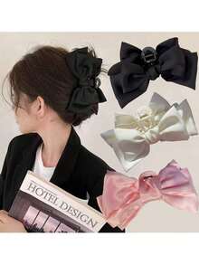1pc Rebel Princess Dual-Sided Large Bow Clip Hair Accessory, Chic Claw Style Hair Clip For Back Of Head Hair Clips Hair Jaw Clip Hair Clamps Hair Clutch Hair Catcher Clip, Claw Clip Fall Winter Hair Accessories For Women For Vacation Outfits Woman