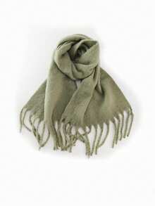 1 cachecol de cor sólida, gola quente para o inverno, xale de lã grossa com franjas grossas, pode ser usado