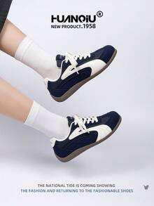 HUANQIU 2025 New Women's Shoes, Women's Shoes, Skateboard Shoes, A Pair Of Fashionable Casual Breathable Office Outdoor Sports Shoes, Multifunctional, Lightweight And Comfortable German Shoes, Racing Shoes, Casual Shoes, Running Shoes, Navy Blue Four Seasons Shoes - Navy Blue - View 8