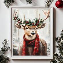 1 buc, Artă murală pe pânză, Decorațiune de perete cu ramă de Crăciun, Artă vintage de Crăciun cu reni, Reni de pădure și zăpadă de iarnă, Decorațiuni de Crăciun, Artă decorativă rustică de Crăciun, Artă pictură în ulei vintage, Postere artistice cu tematică de sărbători, Decor de perete minimalist