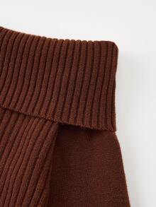 秋冬女款纯色可爱Y2K高领长袖休闲毛衣，适合返校、秋季、圣诞节、情人节等场合，棕色 - 棕色 - 查看 7