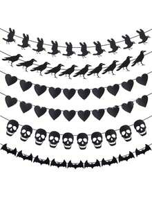 1 pieza Guirnalda decorativa de calavera negra de 98 pulgadas, adecuada para Halloween, boda gótica, cumpleaños, festival de Halloween, decoración de ambiente, fiesta temática, decoración de jardín al aire libre