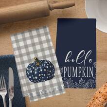 2 件秋季蓝色波尔卡圆点南瓜印花厨房巾，15.75 * 23.62 英寸（40 * 60 厘米）超柔软吸水洗碗布，秋季装饰，厨房配件，可机洗，适用于餐厅、厨房、节日装饰和礼物，所有季节 - 彩色 - 查看 8