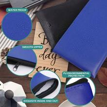 2 Pack Money Bags, Zipper Bank Deposit Bag, PU Leather Cash And Coin Pouch, Cash Register Bag 11x6.1 Inch Black+Blue