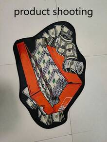 1 块独家定制美元钞票图案地毯，招财进宝地毯，1 盒时尚美元主题多功能地毯，适用于客厅、卧室、入口、厨房、浴室、游戏室、书房 - 可清洗且防滑 - 彩色 - 查看 3