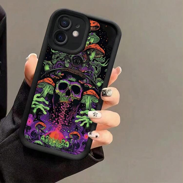 El estampado creativo de hongos calaveras es simple y único tanto para hombres como para mujeres. Es una funda de teléfono moderna y a la moda, adecuada para iPhone 16 15 14 13 12 11 XS XR X7 8 Plus Pro Max Mini. Es un regalo para amigos, familiares, novios y novias. - Plateado - Añade 7