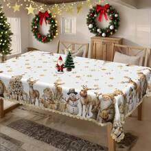 1/36pcs Christmas Elk, Christmas Tree, Snowman Pattern Table Decoration Tablecloth - 100% Polyester Rectangular Table Round Table Embossed Tablecloth, Suitable For Holiday Parties, Family Gatherings, Festive Atmosphere Decoration - 09 - View 2