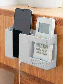 1个大型塑料壁挂式手机支架/收纳盒/遥控器支架，带充电口底部壁架