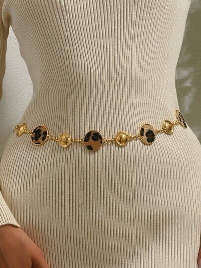 1개 패셔너블 섹시 레오파드 프린트 기하 디스크 모양 조절 가능한 바디 체인, 데일리, 휴가, 파티복에 적합한 여성을 위한 독특하고 창의적인 디자인