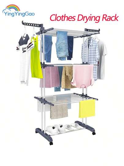 Wäscheständer, faltbarer Wäscheständer aus Edelstahl, platzsparend, fahrbar, mit 4 Rollen, 38 Wäschestangen und für Bettwäsche, für drinnen und draußen