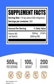 BulkSupplementscom Niacin Powder - Vitamin B3 Supplement, Niacin Flush - Gluten Free, 500mg Per Serving, 250g (88 Oz) (Pack Of 1) - Tên hương vị - Xem 2
