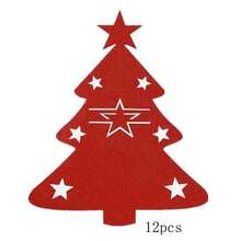 12 件圣诞树餐具袋餐具架银器架餐具袋圣诞树毛毡餐具刀叉套适用于圣诞节派对餐桌装饰 - 彩色 - 查看 9