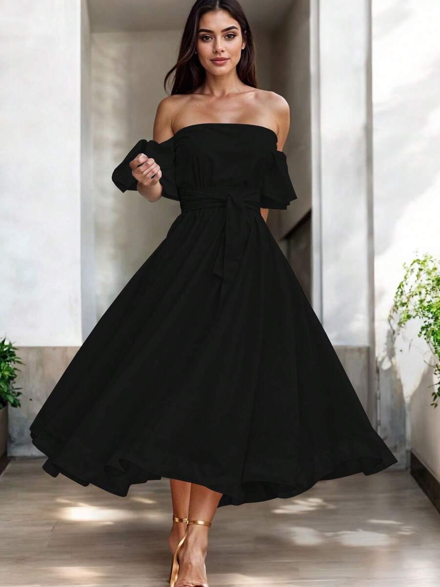 Women Midi Dresses - Black - View 1