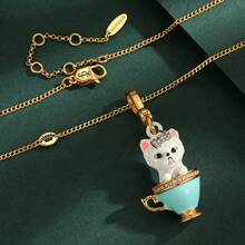 1pc Elegant Cute Enamel Puppy Pendant Necklace, Versatile Bow-Tie White Dog Keychain Accessory, Suitable For Women's Daily Wear