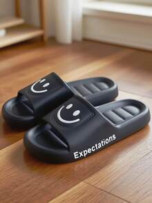 Summer New Men's Slippers, Rhombus Massage Soft Comfortable Solid Color, Casual Simple Versatile Suitable For Wearing In Dorm, Indoor And Outdoor, EVA Material Odor-Resistant Unisex House Slippers - Black - View 6